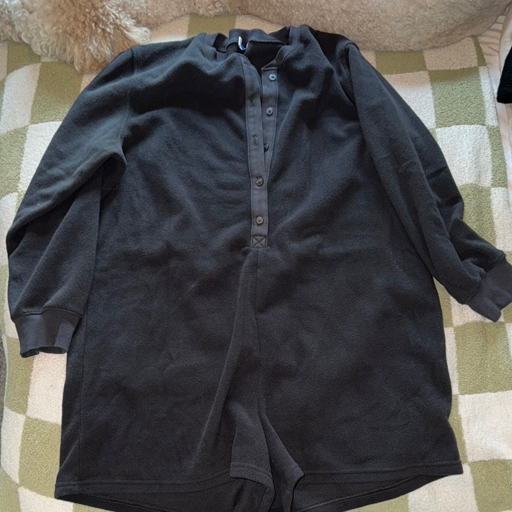 Black Button-Up Fleece Jumpsuit